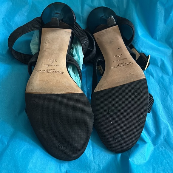 Jimmy Choo black high heel gladiator style with gold bands size 39 1/2 New - Picture 7 of 11